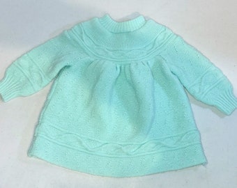 Vintage Handmade Teal Baby Sweater Dress size 0-3 months