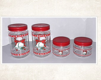 Set of 4 Vintage Christmas Jars with Lids