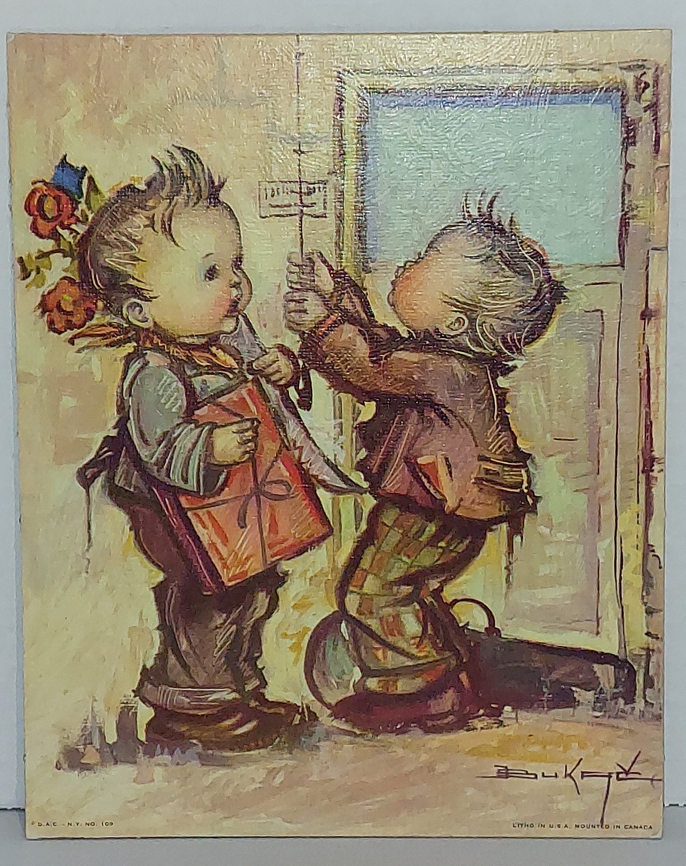 Vintage Gellman Fine Art Prints Lithograph 'juvenile' by Bukac on Wood