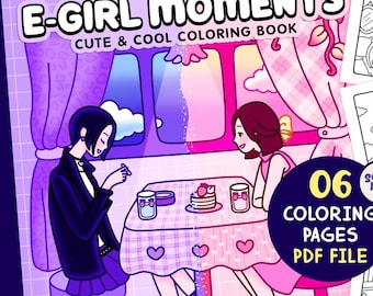 E-Girl Coloring Pages – Y2K Kawaii Art, 6 Designs (PDF)