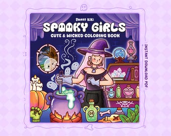 Libro para colorear de chicas espeluznantes: Halloween gótico kawaii (descarga digital)