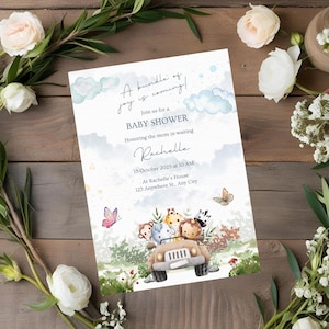 Safari Baby Shower Invitation, Editable Jungle Animal Invitation, Gender Neutral Baby Shower Template, Printable Instant Digital Download