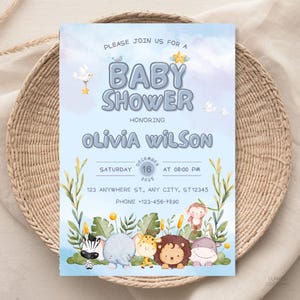 Jungle Safari Baby Shower Invitation Template (Digital Download)