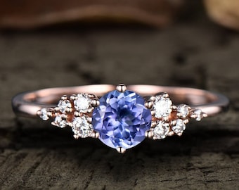 Vintage tanzanietring: 14k witgoud, sneeuwjachtdiamanten jubileumring