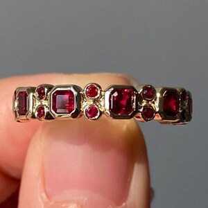 Baguette Ruby Gemstone Band, White Gold Plated Alternative Band July Birthstone Jewelry Half Eternity Stacking Band Personalized Gifts