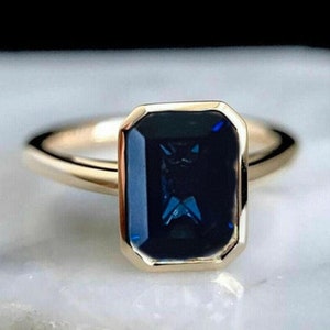 Radiant Cut Sapphire Ring: 14k Gold Solitaire, September Birthstone