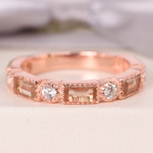 Baguette Morganite Band,Women Eternity Matching Ring, Baguette Morganite Matching Band, Dainty Morganite Ring, Silver Stacking Band
