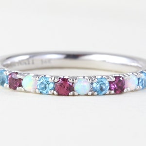 Opal, Aquamarine And Amethyst Band Multi Stone Band Half Eternity band Art deco Engagement Ring Delicate Band Personalized gift for Her