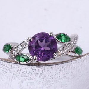 Emerald with Amethyst ring Engagement Ring Vintage Ring Ring 925 Sterling Silver Ring Birthstone Ring Wedding Ring Personalized Gift For Her