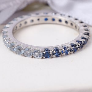 Blue sapphire and aquamarine half blue Sapphire half Aquamarine Full eternity band