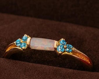 Opal & Aquamarine Chevron Ring: Sterling Silver Wedding Engagement Ring