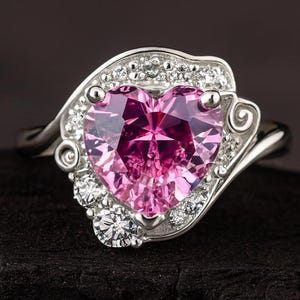 Usagi Engagement Ring: Heart Pink Sapphire Sterling Silver Sailor Moon Ring