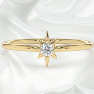 14K Gold North Star Ring: Minimalist CZ Ring