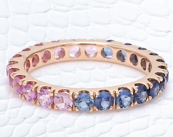 Blue & Pink Sapphire Eternity Band: Gold Wedding Ring
