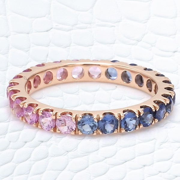 Blue & Pink Sapphire Full Eternity Band, Sapphire Eternity Ring, Gold Sapphire Ring, Sapphire Wedding Band, Matching Band, Engagement Ring