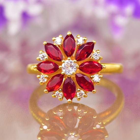 Vintage ruby online flower ring