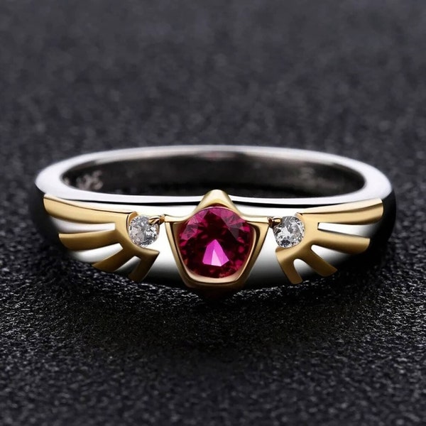 Goron's Ruby Inspired Ring • Zelda Ring • Spiritual Stone Ring • Hylian Shield Ring • Geeky Nerdy Engagement Ring • Gamer Anniversary Ring
