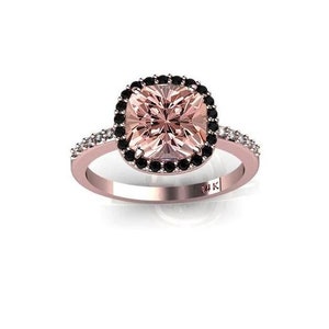 Beautiful Morganite Black Spinel Halo Engagement Ring 925 - Etsy