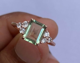 Natural Green Amethyst Ring For Men – Handmade Emerald Cut In Silver, Size 5-12, Customizable Birthstone - View #4