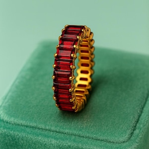 Baguette Garnet Eternity Band: 14k Gold Stacking Ring