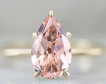 Pear Morganite 14K Yellow Gold Ring: Sterling Silver Promise Ring