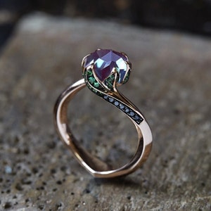 Alexandrite Engagement Ring Emerald Ring Color Change Alexandrite Ring Vintage Ring Rose Gold Alexandrite Ring Unique Ring Promise Ring