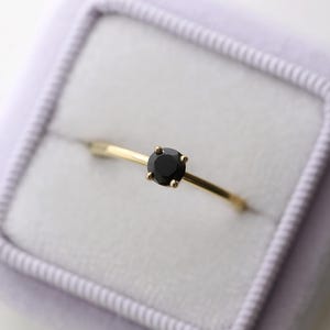 14K Gold Black Onyx Ring: Minimalist Solitaire Promise Ring