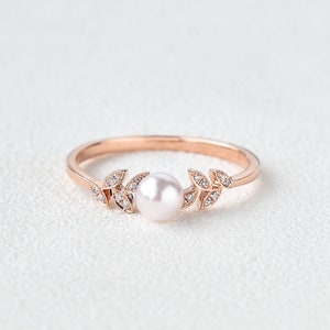 14ct Solid Gold Pearl Engagement Ring Rose Gold Pearl Wedding - Etsy