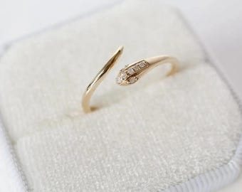 Moissanite Snake Ring: 14k Gold Tail, Open Engagement Band