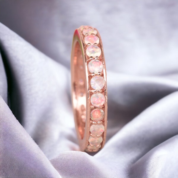 Natural Opal Ring, Vintage Opal Band, Opal Wedding Band, Rose Gold Opal Ring, Dainty Opal Ring, October Birthstone Ring, Matching Band Ring