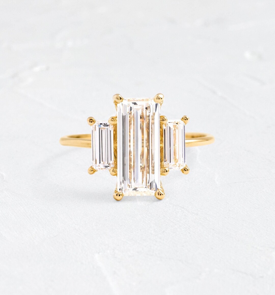 Art Deco Lab Grown Diamond Baguette Ring: 14K Gold Minimalist Solitaire ...