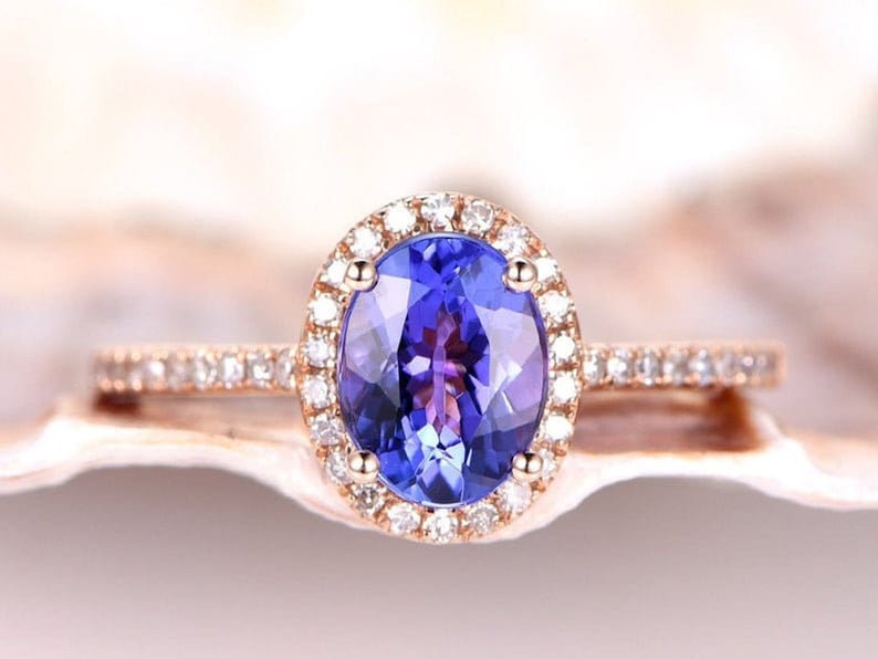 December Birthstone Ring 14k White Gold Tanzanite Ring Solitaire Engagement Ring Anniversary Ring For Women Royal Blue Tanzanite Ring