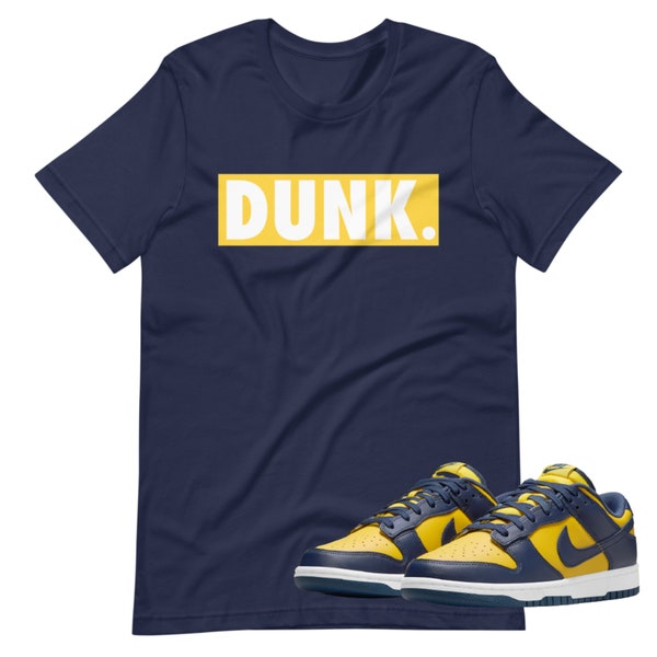 Dunk High/Low Michigan Yellow and Navy Blue Shoe Release Matching T-shirt Yellow Box