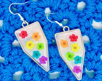 Geometric Rainbow Dried Flower Earrings