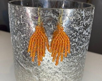 Small Hand-Beaded Earrings - Orange