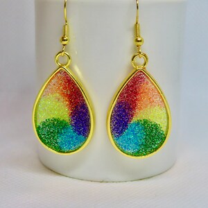 Glittery Teardrop Rainbow Earrings