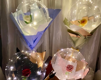 LED Bouquet de ballons lumineux Rose Bobo, Occasions comme la Saint-Valentin, Mariages, Anniversaire, Remise des diplômes, Fête des mères, Quinceñera, Sweet 16