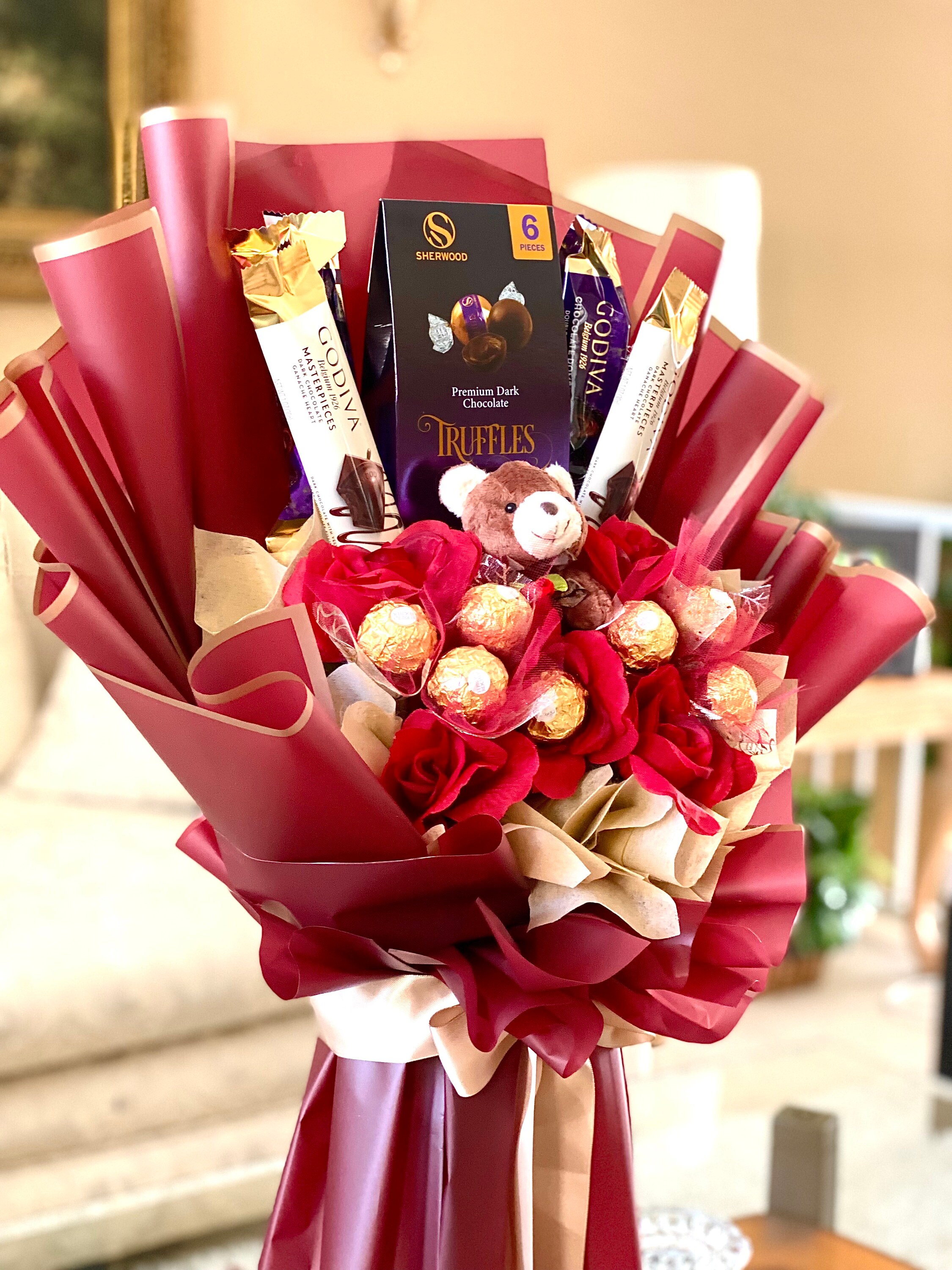 Chocolate Roses Bouquet Ferrero Rocher Godiva Double Chocolate Domes
