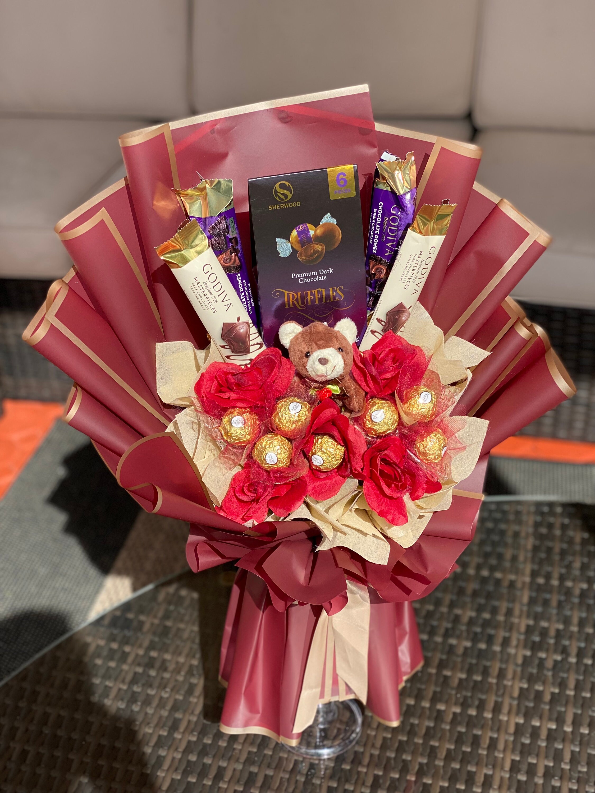 Chocolate Roses Bouquet Ferrero Rocher Godiva Double Chocolate Domes
