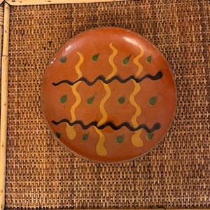 Vintage Greg Shooner  Slip-decorated Redware Pottery Plate, Dated 1992