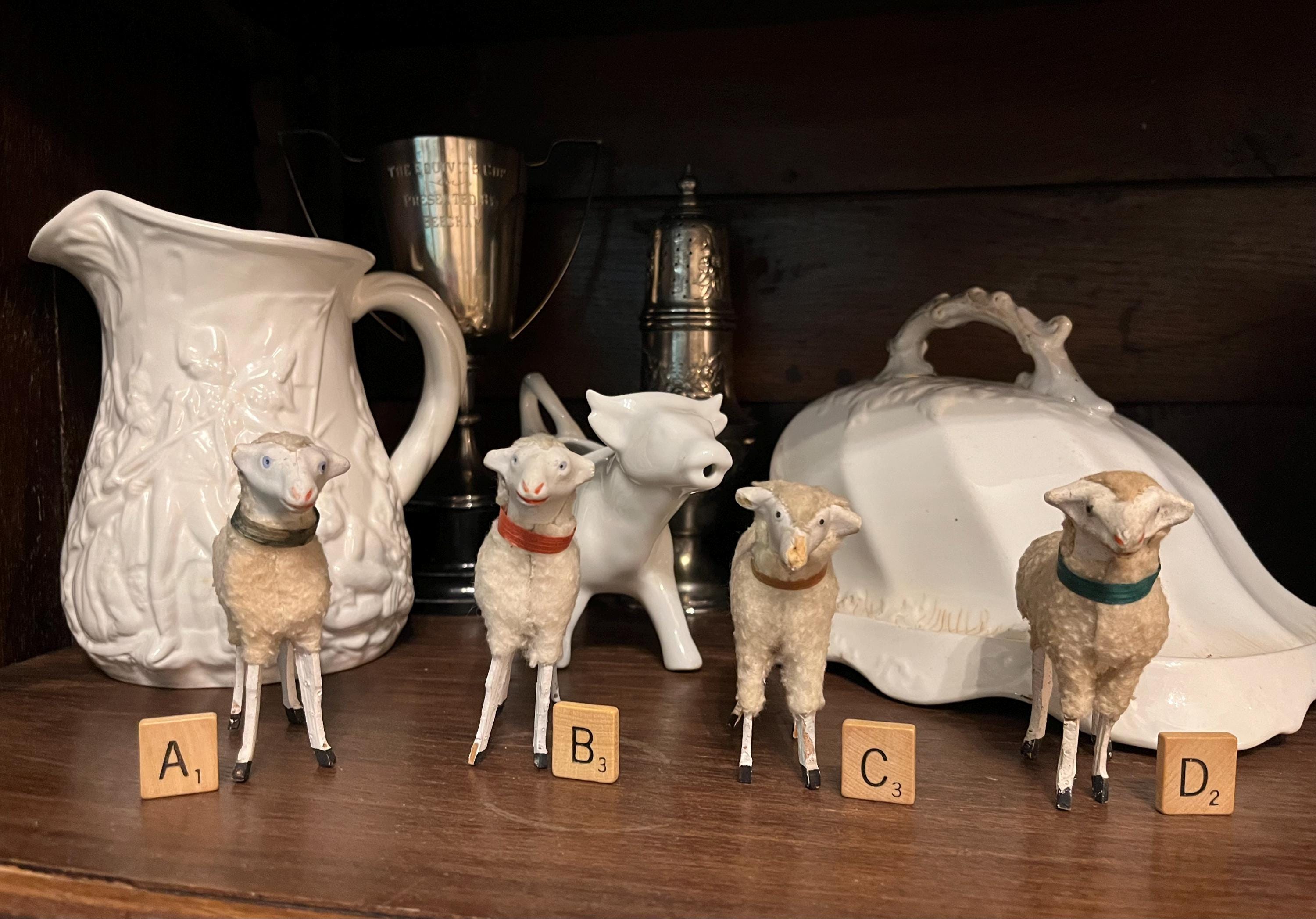 アンティーク　羊　putz sheep 鈴付き Antique Wooly Putz Sheep - Etsy