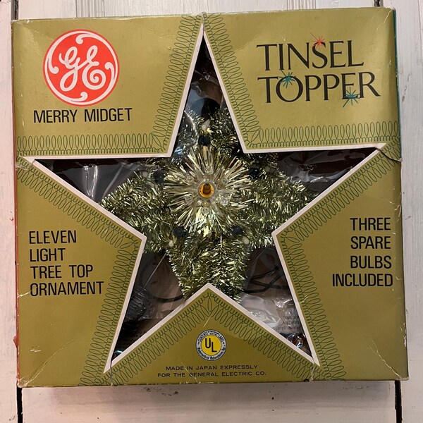 Vintage GE Merry Midget Colored Lights Christmas Tree Tinsel Topper In Org Box