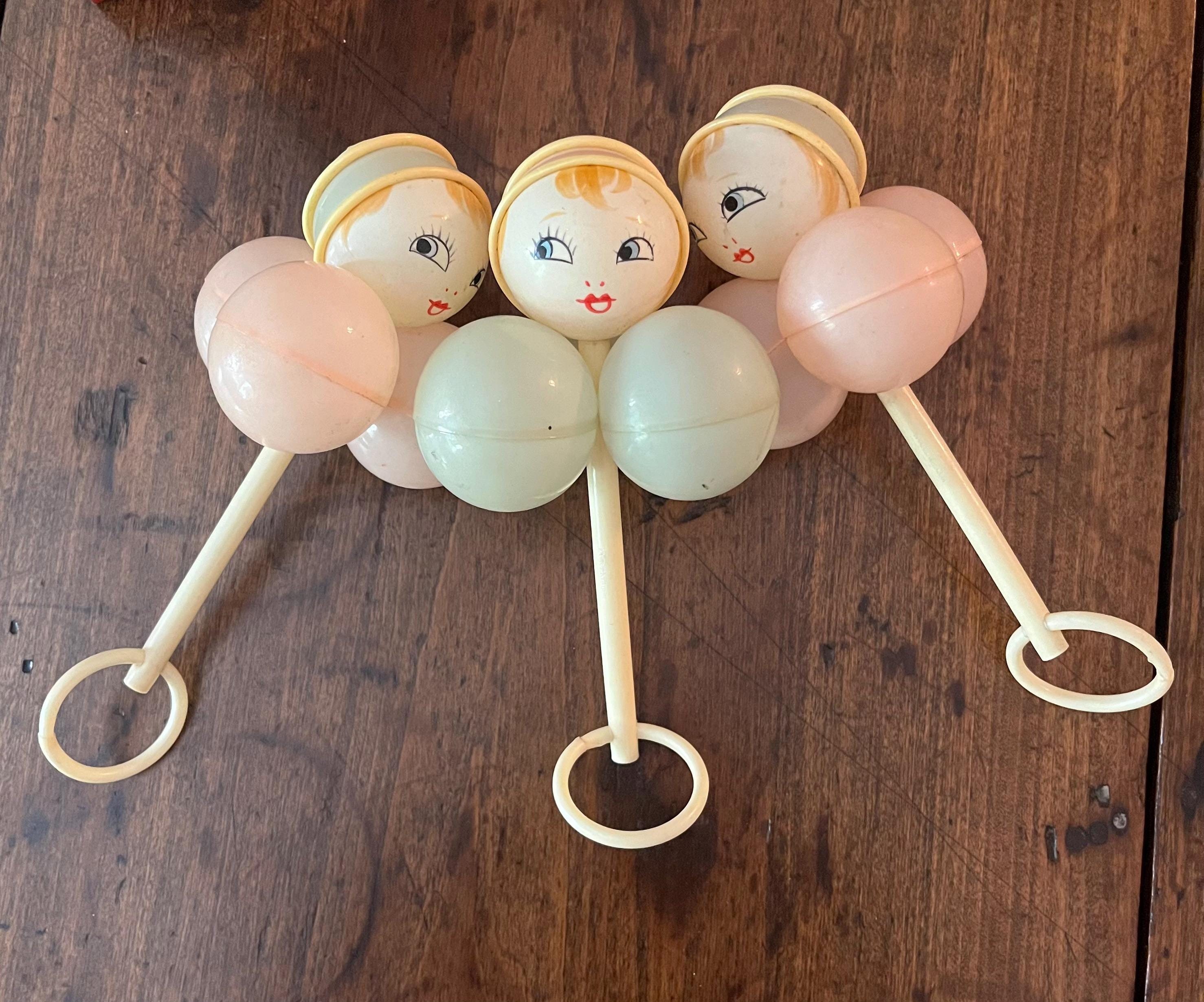 Mid Century Celluloid Dolly Faced Baby Rattles Australia