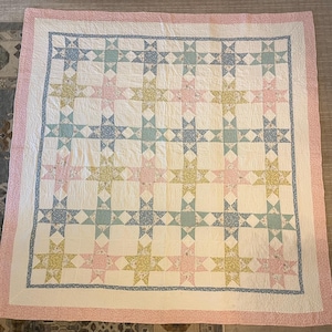 Vintage Box Star/Ohio Star Quilt C. 1960&#39;s-70&#39;s