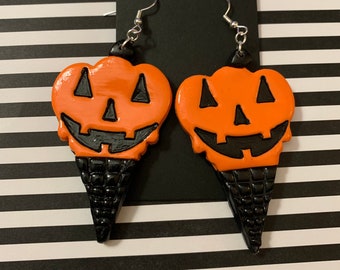 Summerween jack o lantern ice cream earrings