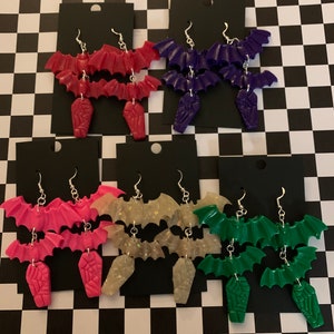 Bat coffin earrings