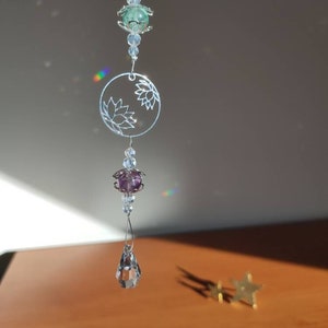 DOUBLE LOTUS Silver suncatcher in natural stones of your choice: Labradorite, Fluorite or Aquamarine