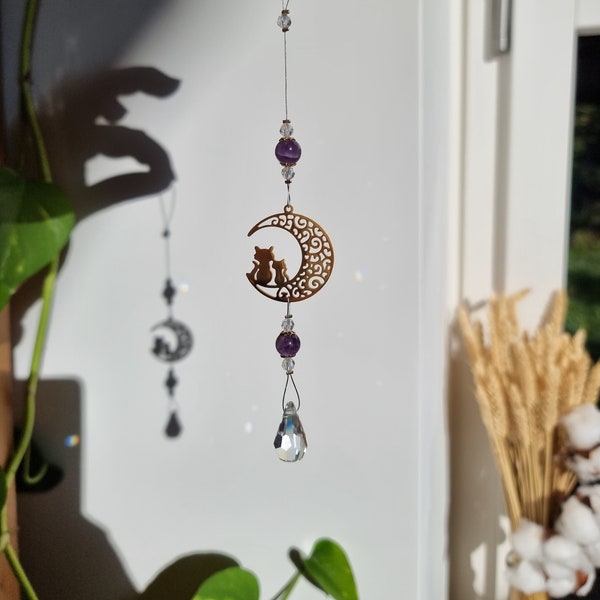 Suncatcher Small LoveCat, Amethyst Gold Cat or Rose Quartz Silver Cat