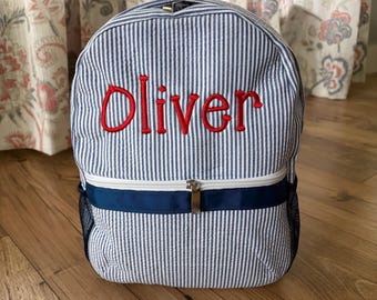 Personalized Seersucker Toddler Backpack with Name | Monogrammed Kids Backpack | Preschool & Daycare Bag Embroidered