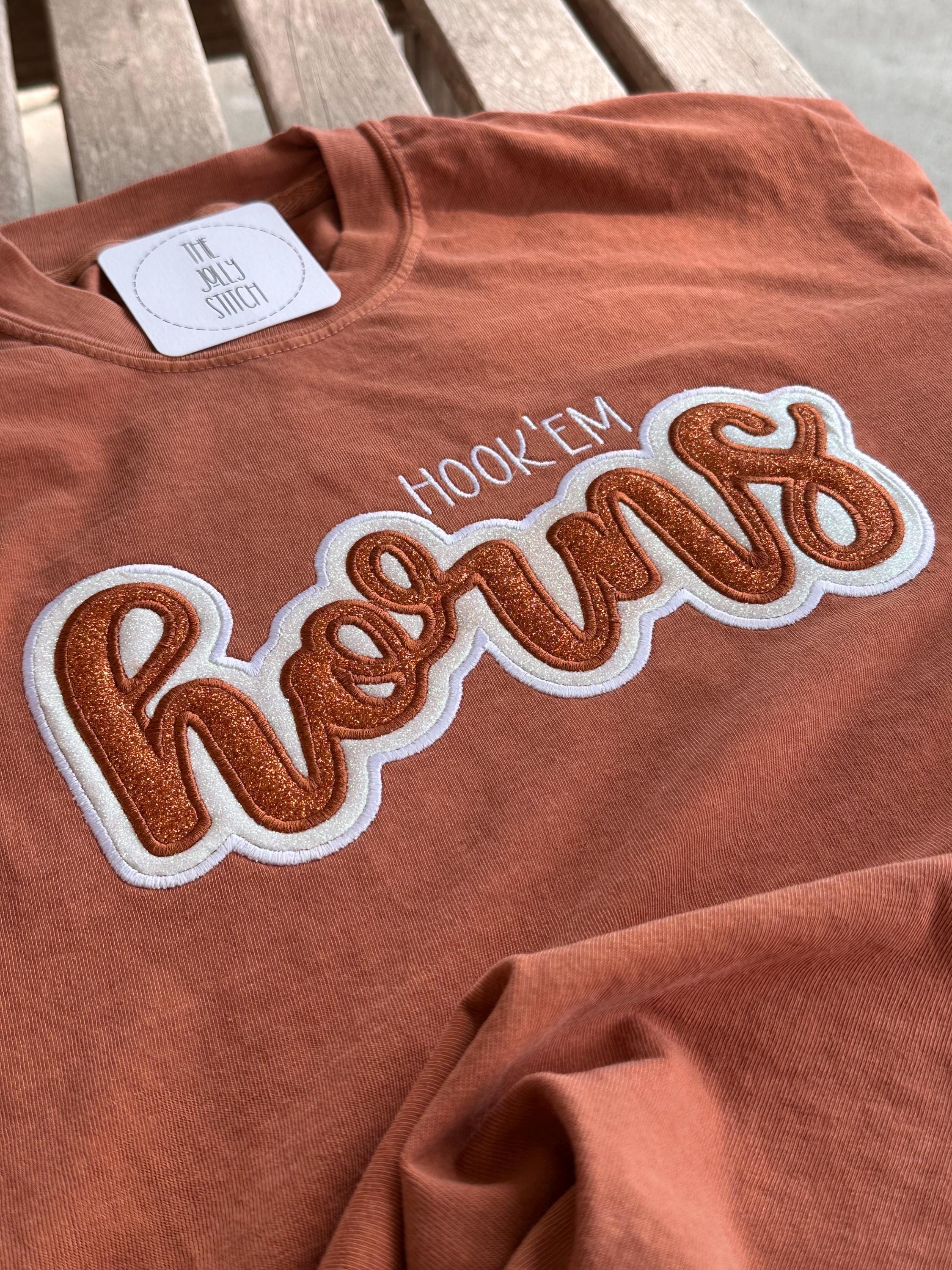 Ut Merch UT Longhorns Embroidered Vinyl Glitter Game Day Shirt - University of ...